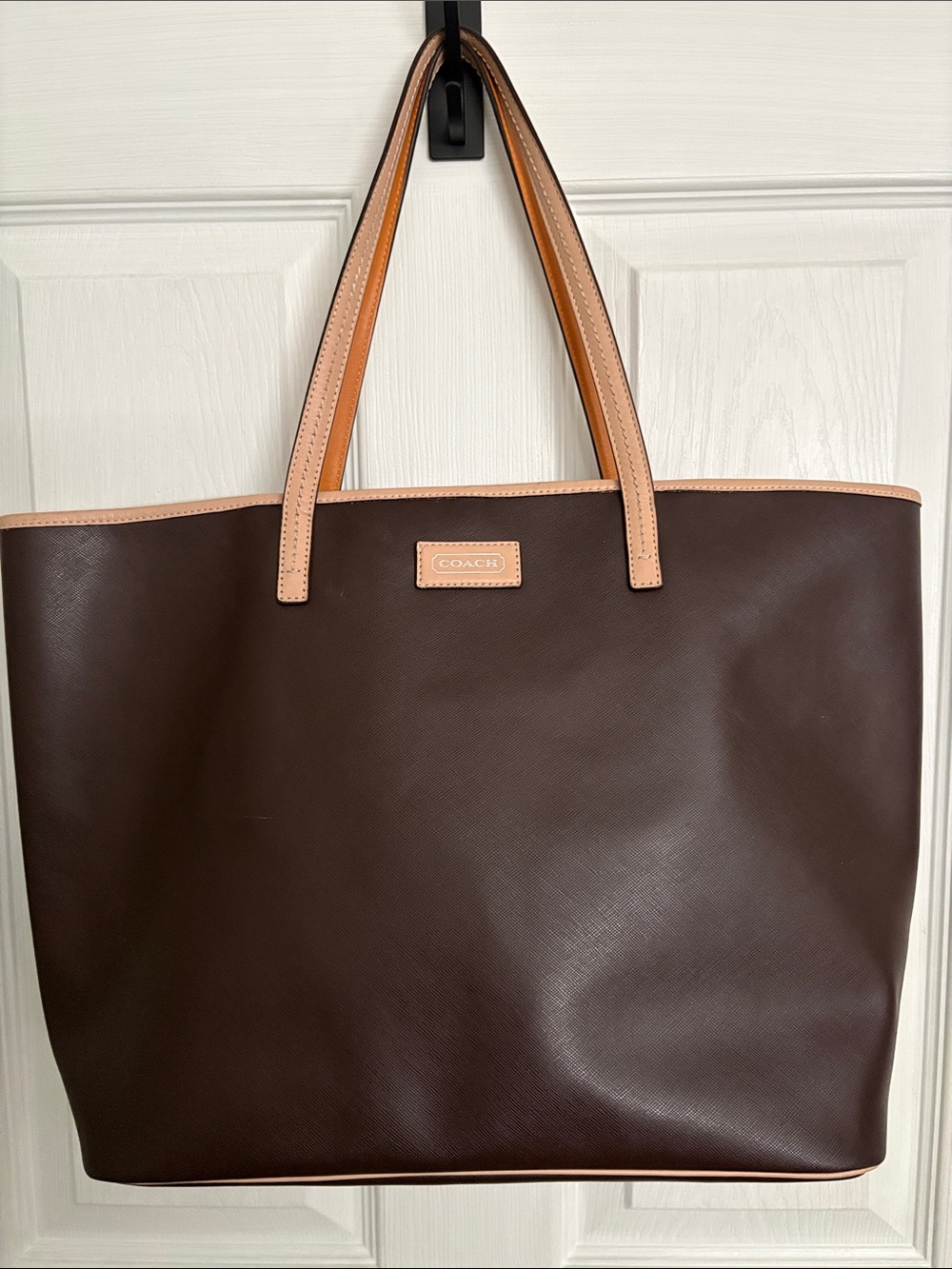 Coach Metro Park Brown Leather Tote with Tan Trim and Handles
